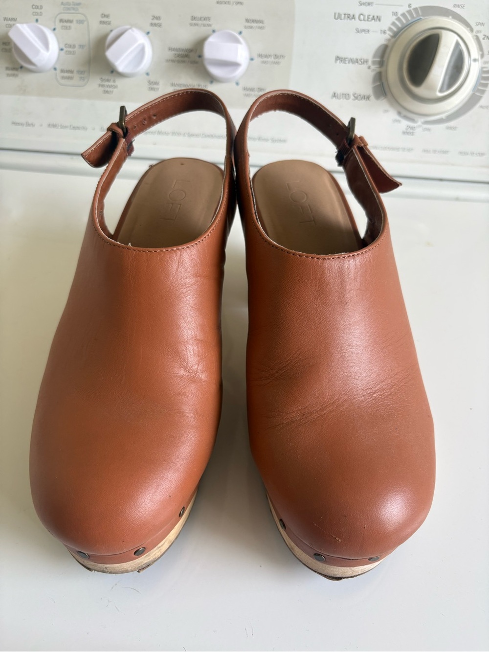 LOFT Brown Leather Clog Slingback Mules
